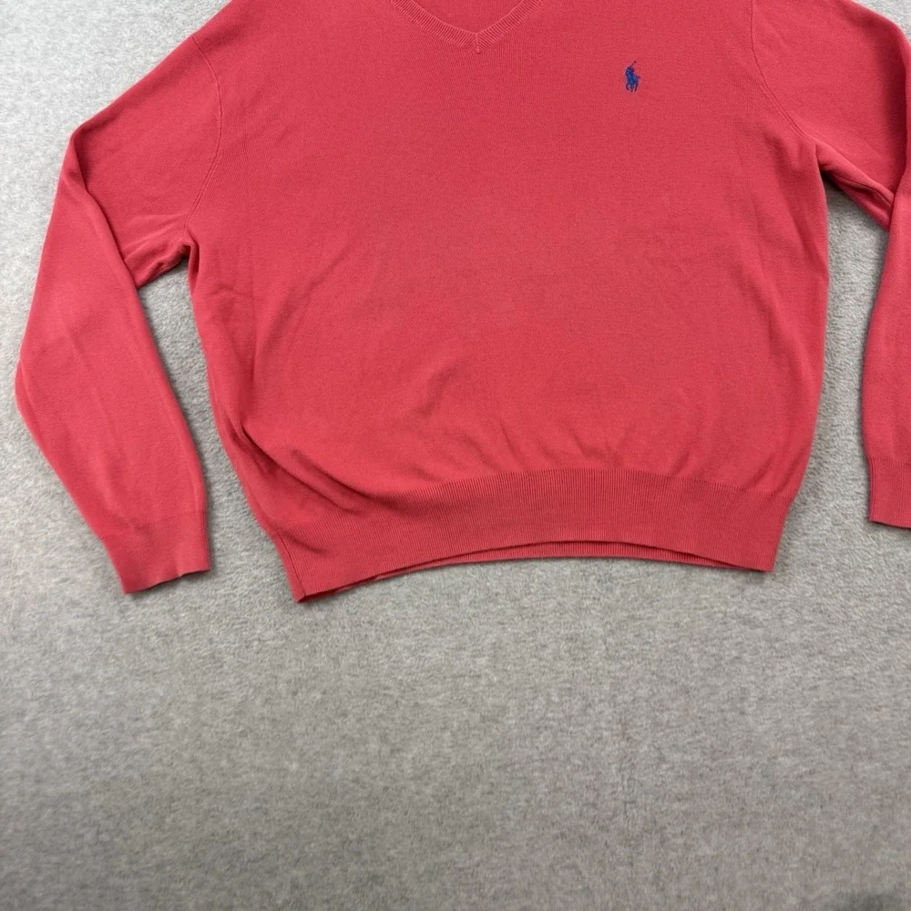 Polo‎ Ralph Lauren Mens Sweater Size Large Pima Cotton V Neck Vibrant Hot Pink